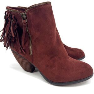 Not Rated Brown Fringe Faux Suede Booties Sz‎ 9.5